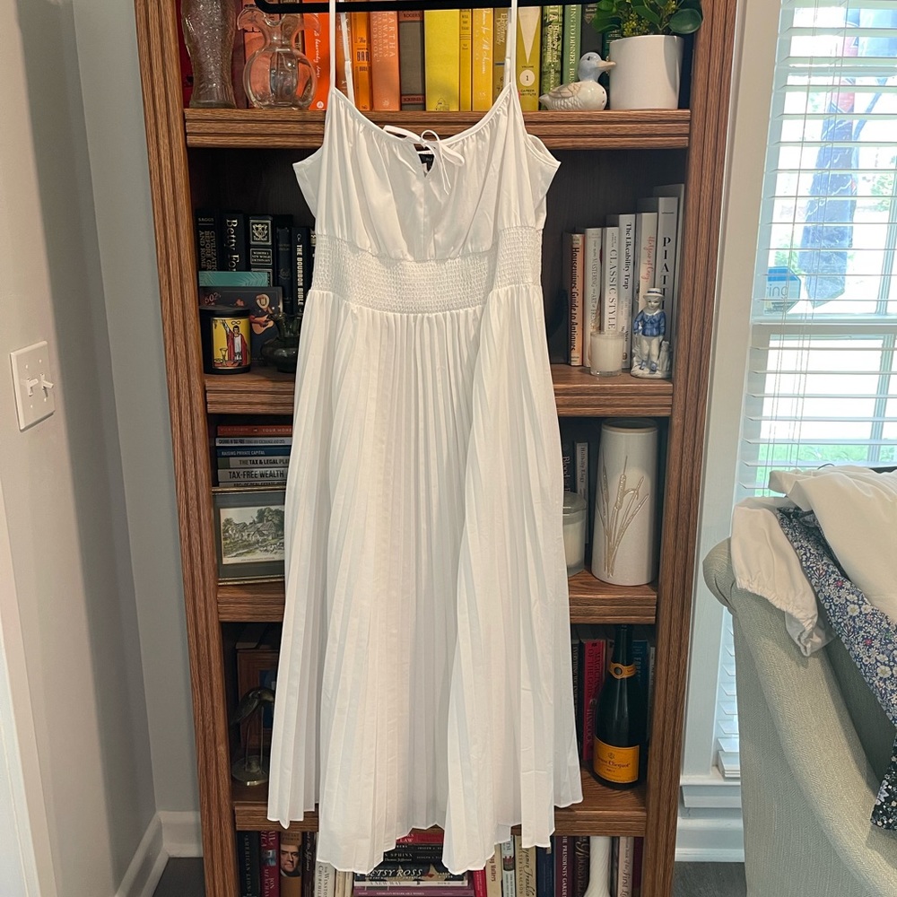 J. Crew White Pleated Midi Dress